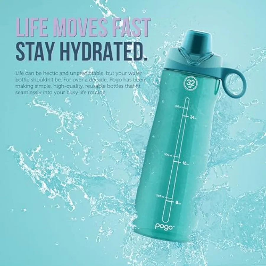 32oz Plastic Water Bottle with Chug Lid and Carry Handle, Reusable, BPA Free, Dishwasher Safe, Perfect for Travel, School, Outd