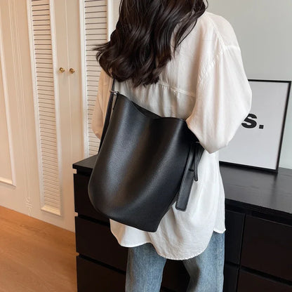 Leather Shoulder Bag - Small Solid Color Korean Fashion Baguette Style Purse