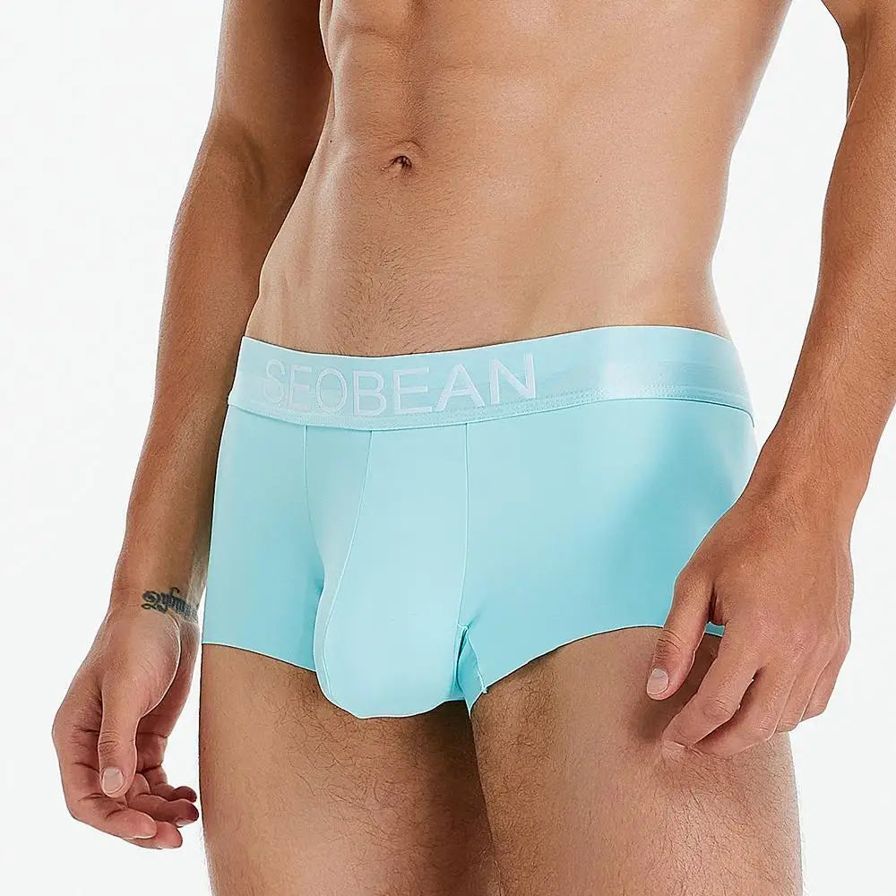 SEOBEAN New Ice Silk Boxers Men Underwear U Convex Pouch Solid Underpants Comfortable Breathable Thin Boxershorts