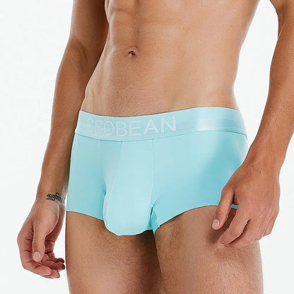 SEOBEAN New Ice Silk Boxers Men Underwear U Convex Pouch Solid Underpants Comfortable Breathable Thin Boxershorts
