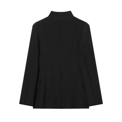 Women's Casual Blazer - Autumn Long Sleeve V Neck Double Breasted Jacket With Pockets