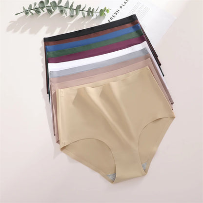5Pcs High Waist Seamless Women's Panties Sexy Ice Silk Breathable Stretchy Intimates Plus Size Solid Color Sport Lingerie XS-XXL