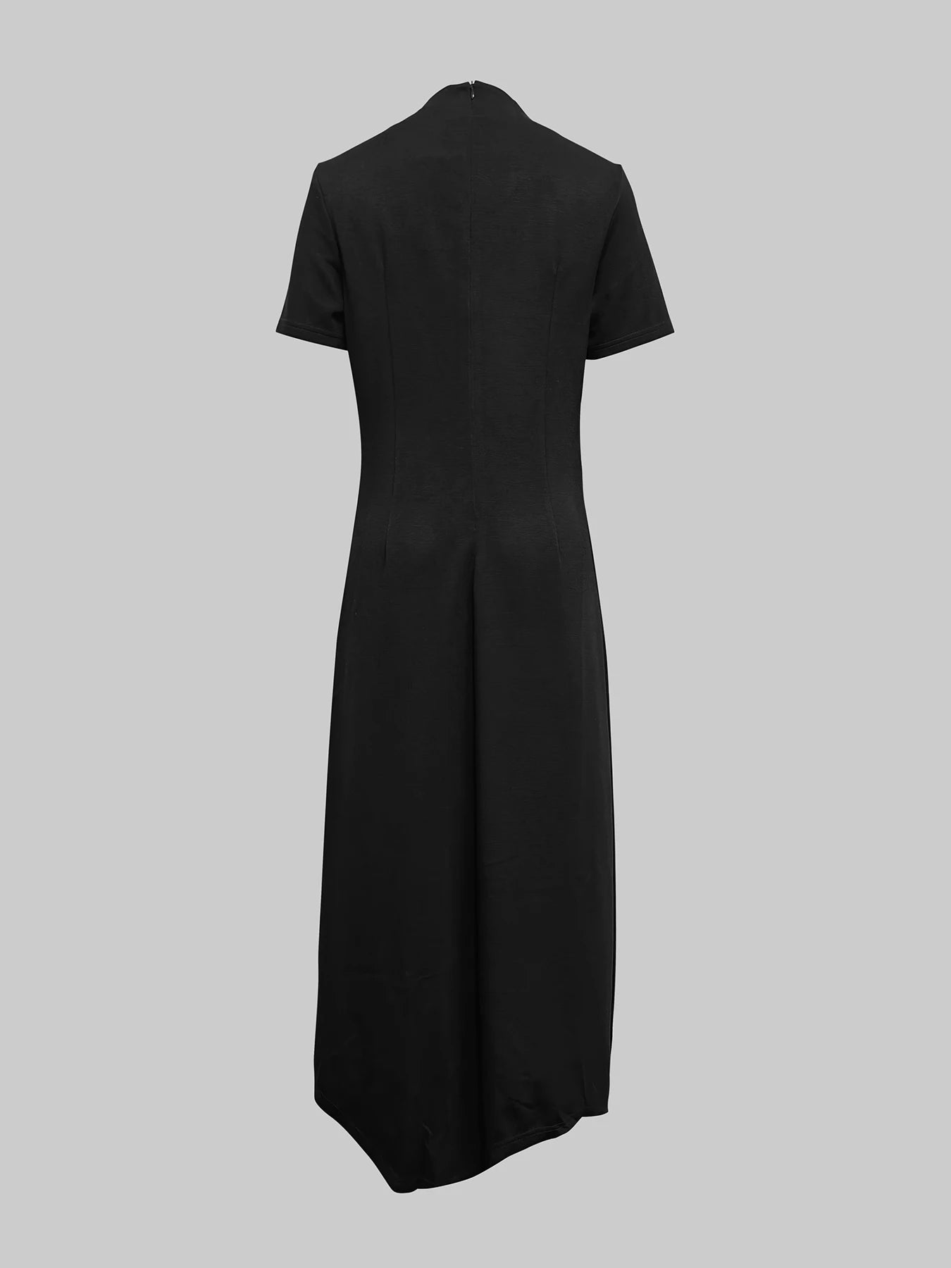 Black Maxi Dress - Women's Summer Party Dress With Gold Button & Asymmetrical Hem