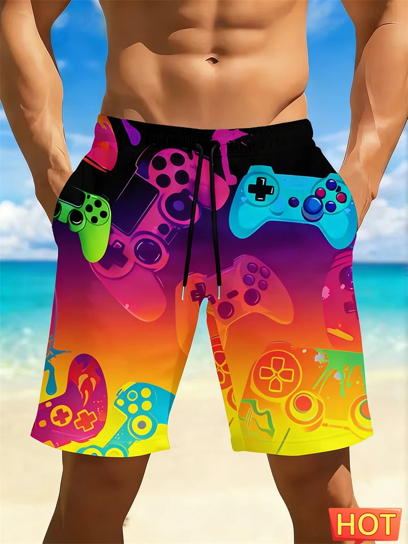 Cool Graffiti Gamepad Beach Shorts For Men Quick Dry Swim Shorts For Casual Daily Wear Beach Days And Video Game Themed Shorts