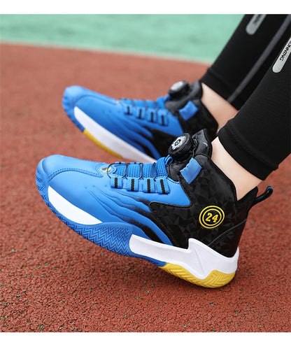Children Basketball Sports Shoes Swivel Button Casual Shoes Four Seasons Kids Mesh Sneaker Non-slip Boys Girls Outdoor Training