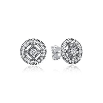 925 Sterling Silver Earrings – Crystal Zircon Studs With Rose Gold Heart & Bee Design