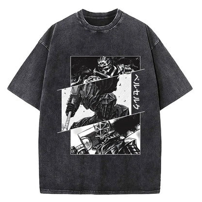 Berserk Print T Shirt Men Vintage Washed T-Shirt Anime Guts Graphic Tshirt Hip hop Streetwear Tees Casual Berserk Clothes