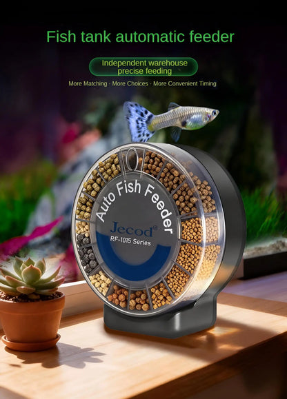 Automatic Fish Feeder｜Dual Moisture-Proof Bins｜100ml Capacity｜Precise Timing｜Anti-Jam Multi-Feed Compatible｜Easy to Clean