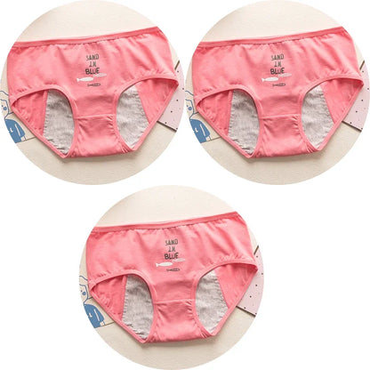 3PCS Cute Cartoon Period Underwear for Girls  Leakproof Teen Menstrual Panties 4-Layer Absorbent Reusable Washable Underwear