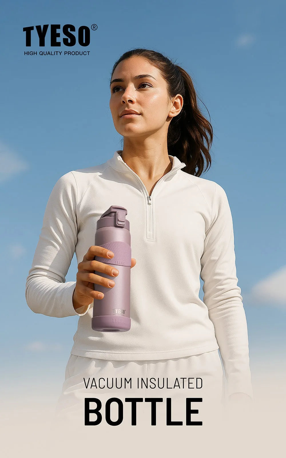 TYESO Vacuum Insulated Bottle 304 Stainless Steel Portable Sports Water Bottle with Straw for Travel Cycling& Outdoor Activities