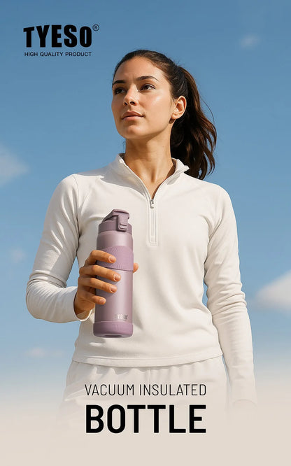 TYESO Vacuum Insulated Bottle 304 Stainless Steel Portable Sports Water Bottle with Straw for Travel Cycling& Outdoor Activities