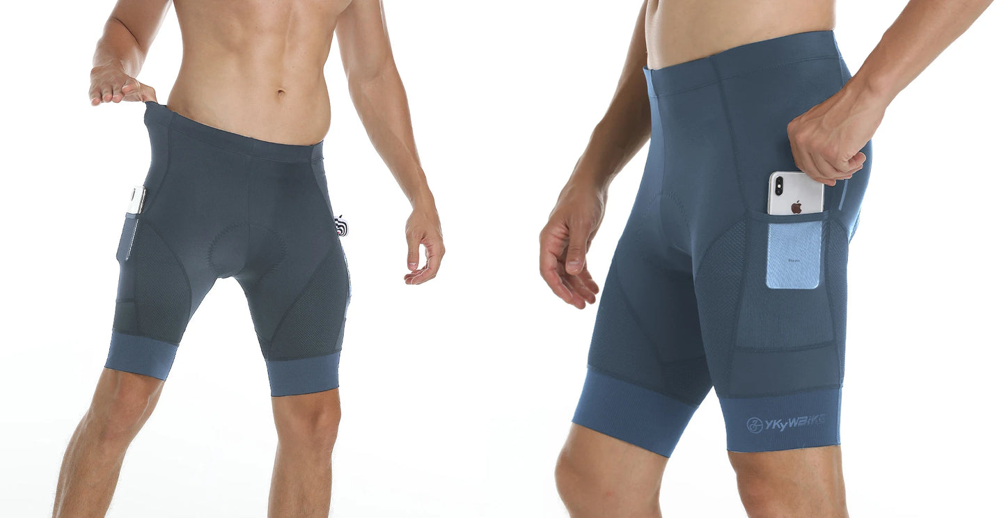 YKYWBIKE Sports Padded Bike Shorts for Men Cycling Bicycle Shorts Comfortable Road Biking Pants 2 Pocket Tights Slim Fit