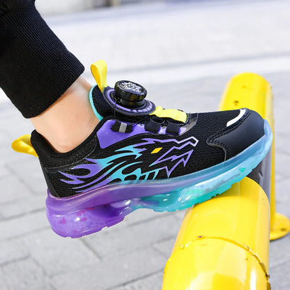 Children's Running Shoes Rotating Buckle Lightweight Outdoor Sports Walking Shoes Breathable Non-Slip Casual Sneakers for Kids