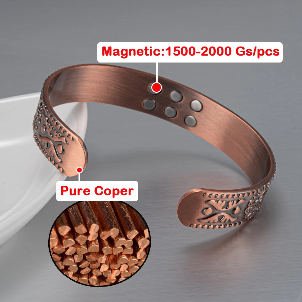 Vinterly Pure Copper Bracelets Vintage Viking Yggdrasil 15mm Adjustable Cuff Bangles Health Energy High Magnet Jewelry Resizable