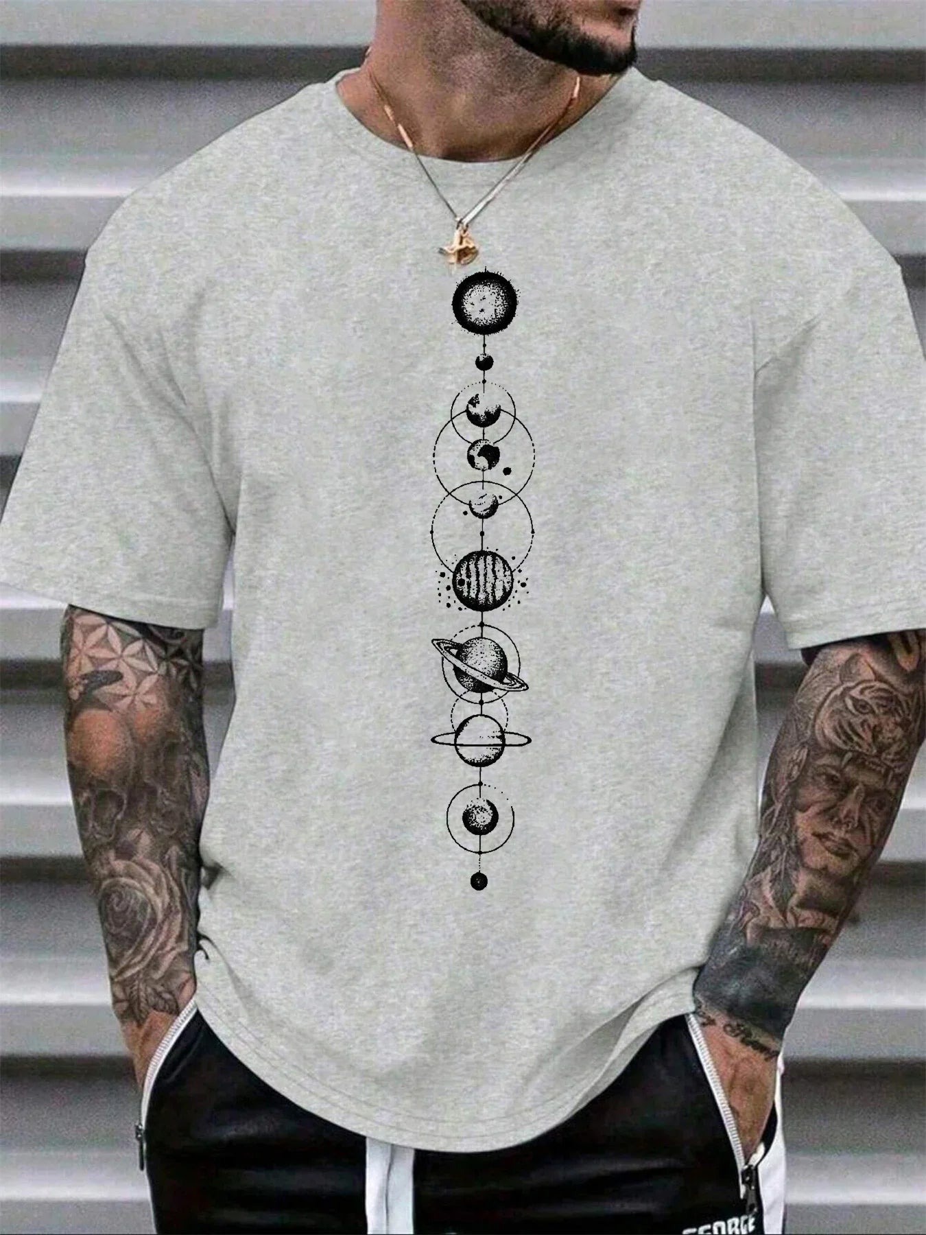 Space Planet Print Round-neck Men Women Pure Cotton Short Sleeve Street Casual Trendy Sport Loose T-shirt Summer Shirt Clothing