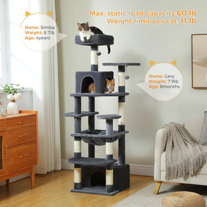 Large Cat Tree - Multi Level Indoor Cat Tower With Sisal Covered Posts & Spacious Condo