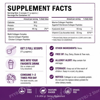 Multi-Collagen Peptides Powder – Hydrolyzed Collagen Blend with Vitamin C & Biotin Supports Skin,Hair and Nail  Health 454g/1lb