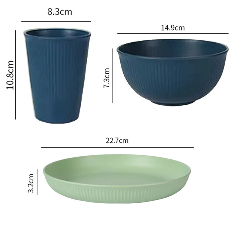 Eco-Friendly Wheat Straw Dinnerware Set - 4pcs Plates Cups Bowls for Home  Outdoor Use