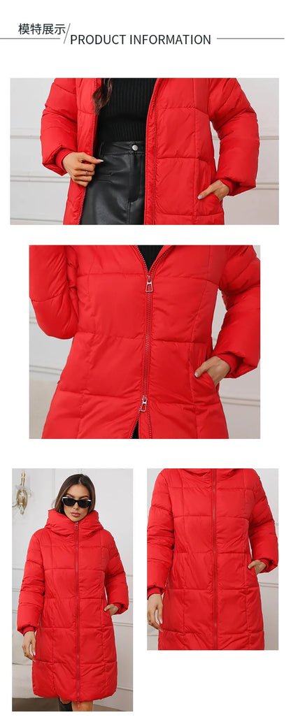 Women Long Coat – Thick Cotton Parka Jacket With Zipper Closure, Autumn Winter Warm Outerwear