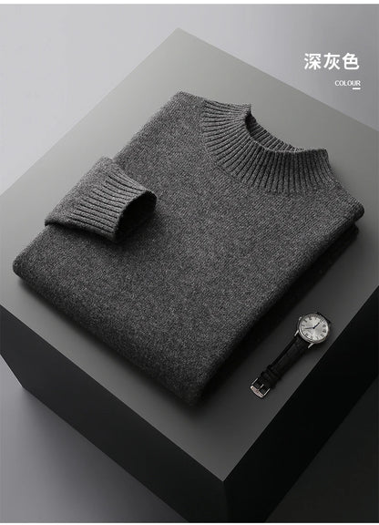 Winter Double Thick Men's Cashmere Sweater With Semi-High Neck High-End Warm Wool Knitted Bottoming Shirt