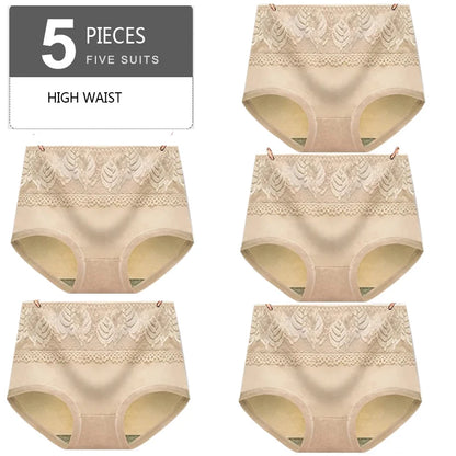 5Pcs/Set High Waist Cotton Panties Women Body Slimming Underwear Fashion Print Briefs Ladies Panty Breathable Female Lingerie