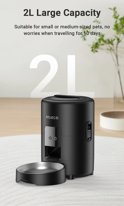 ROJECO 2L Automatic Pet Feeder Smart Cat Food Kibble Dispenser Wi-Fi App Remote Control Auto Dog Feeder For Cat Pet Accessories