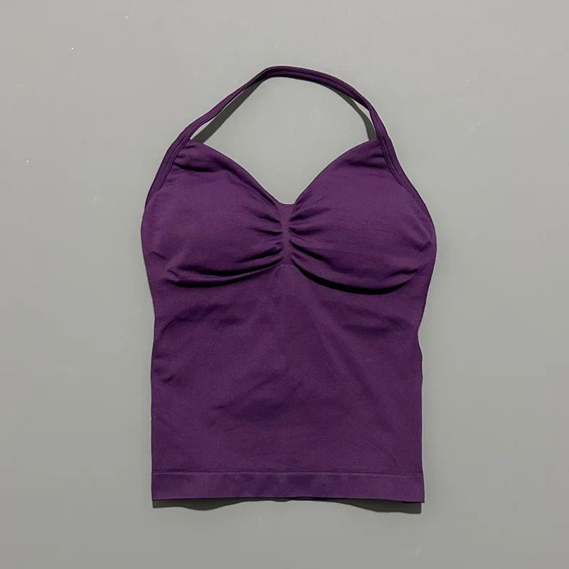 Women Yoga Vest - Longline Strappy Top | Breathable Fitness Tank Top Open Back Halter