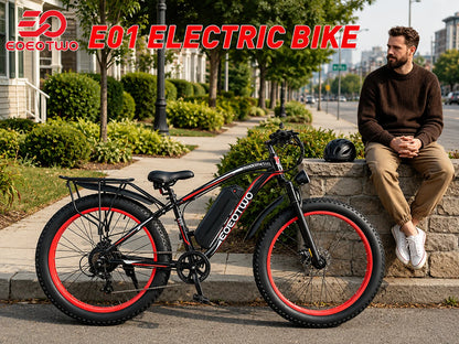 Electric Bike for Adults 1500W Peak, 34MPH 26" Fat Tire Ebike, 48V 15Ah Long Range Battery, All-Terrain Mountain Commuter E-Bike