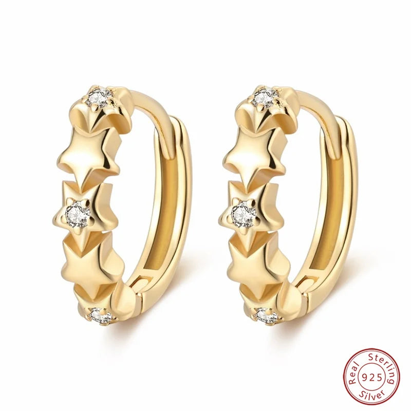 Silver Gold Pearl Earrings - 925 Sterling Silver Bee Star Moon Design Studs