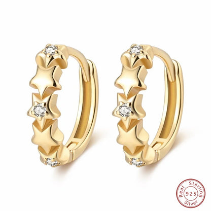 Silver Gold Pearl Earrings - 925 Sterling Silver Bee Star Moon Design Studs