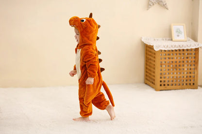 Baby Winter Rompers - Soft Polyester Hooded Jumpsuit With Animal Pattern, Machine Washable