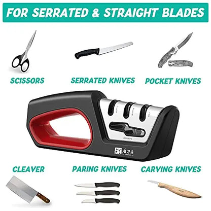 4 In 1 Knife Sharpener - Professional Kitchen Sharpener With Diamond, Tungsten & Ceramic Rods