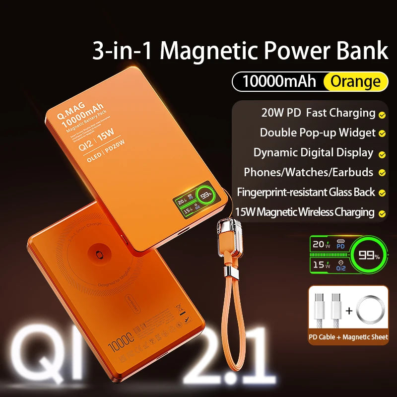 Wireless Magnetic Powerbank Fast Charing Spare Portable External Battery for iPhone 12-17 Promax Watch Airpods 5000/10000mAh