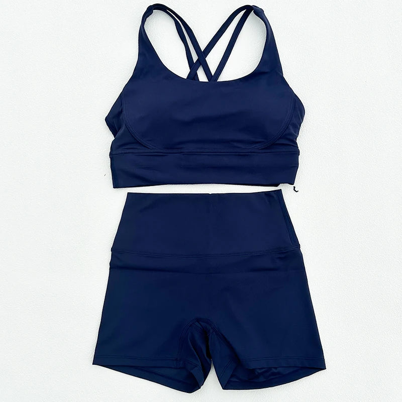 2 Piece Yoga Clothes Women's Tracksuit Athletic Wear Fitness Suit Gym Workout Push Up Clothes Sports Bra Yoga Shorts Suit