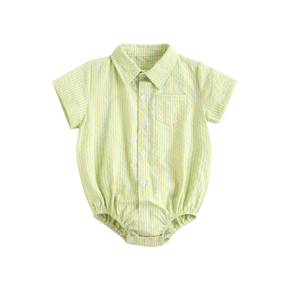 Baby Boys Bodysuit - Soft Cotton Fabric Summer Baby Bodysuit with Plaid Pattern