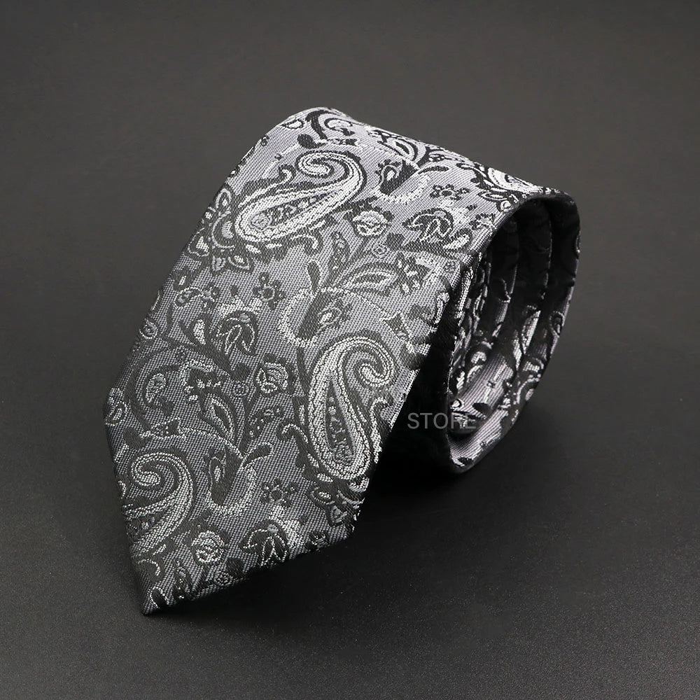 Mens Paisley Necktie - Grey Brown Green Wedding  Business Tie