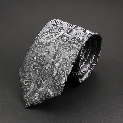 Mens Paisley Necktie - Grey Brown Green Wedding  Business Tie