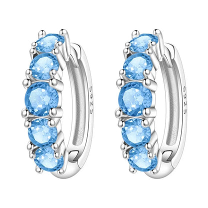 MISEFF Real 925 Sterling Silver Earring Gradual Change Green Blue Colored Zircon Hoop Earrings Engagement Wedding Jewelry Gifts
