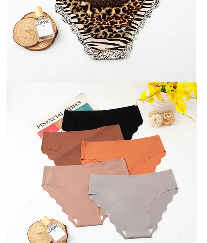3pcs Women's Seamless Ice Silk Panties Female Mid Waist Plus Size Leopard Print Underwear Girls Fashion Brief Lady Comfort Panty