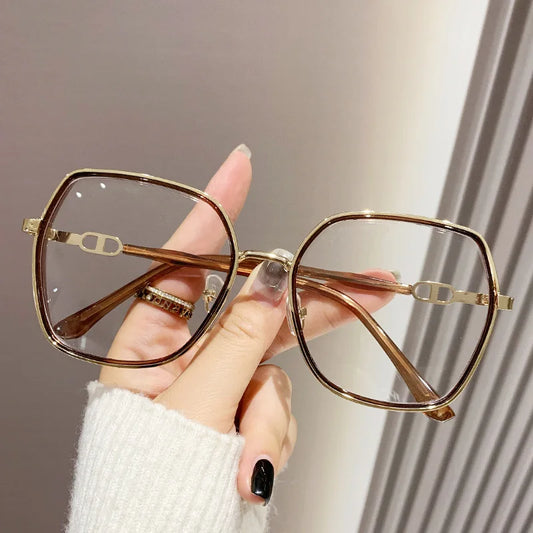 Men's and Women's Fashionable Anti Blue Light Glasses with Oversized Polygonal Frame and Transparent Lenses, Computer Glasses
