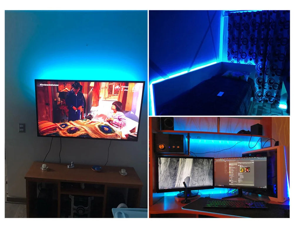 5M USB Led Strip Lights Aesthetic Room Decor Christmas Decoration Bedroom Closets Kitchen TV Ambient Ring Light Neon Wall Lamps