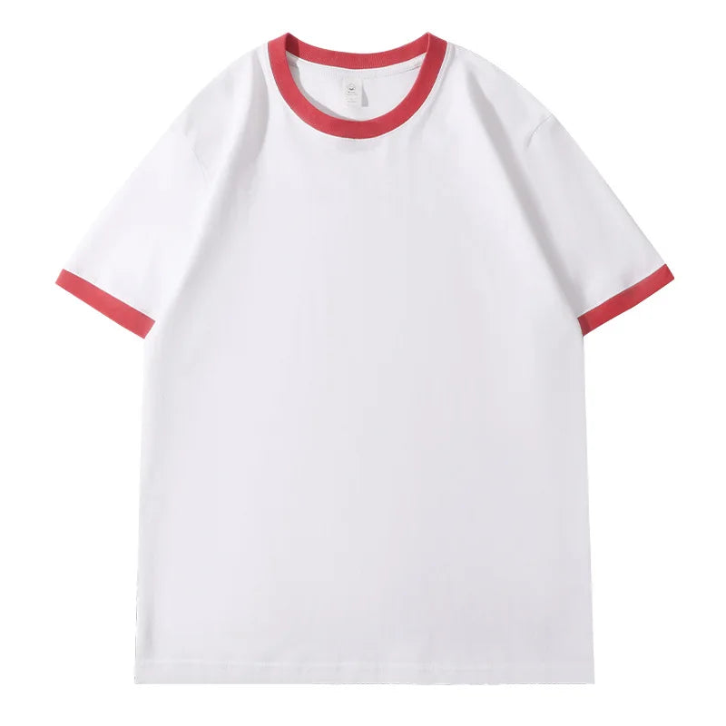 210G Heavy Cotton Men's T-shirt Edge-bumping O-Neck Short-sleeved Man T shirt Contrasting Color Splicing Men T-shirt Tops Tees