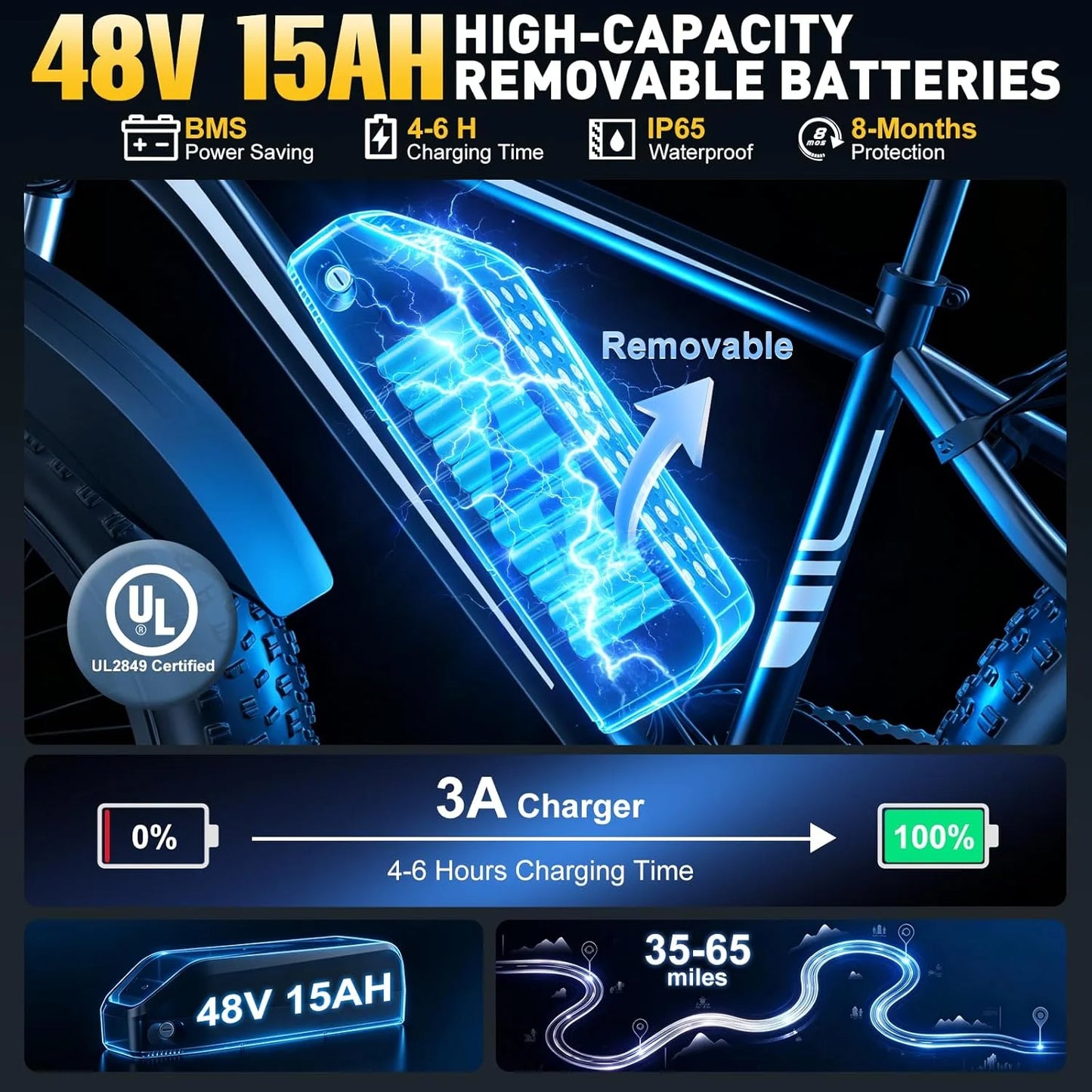 26 Inch Adult E-Bike 1000W Brushless Motor Electric Bicycle 48V15AH Battery Road & Off-road Mountain Ebike