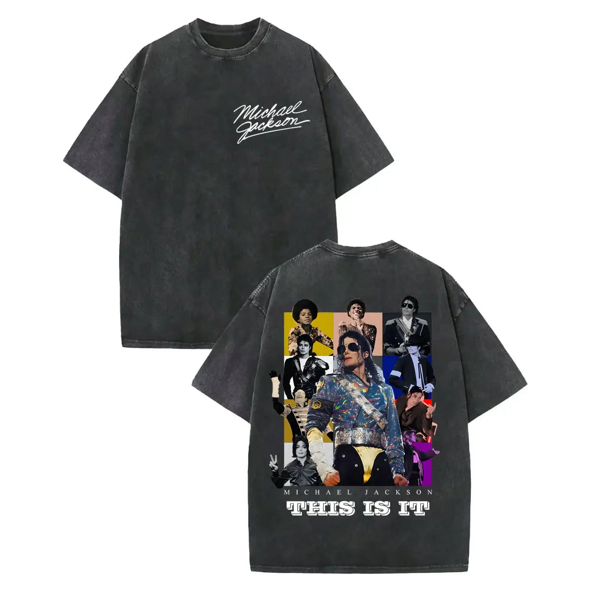 Vintage Washed Michael Jackson Album Poster Graphic T Shirt Men Women Clothing Rock Fashion T-shirt Summer Casual Loose T-shirts