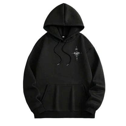 Vintage Compass Print Hoodies for Men High Quality Hooded Long Sleeve Pullover All Season Daily Casual Sports Tops Men's Clothes