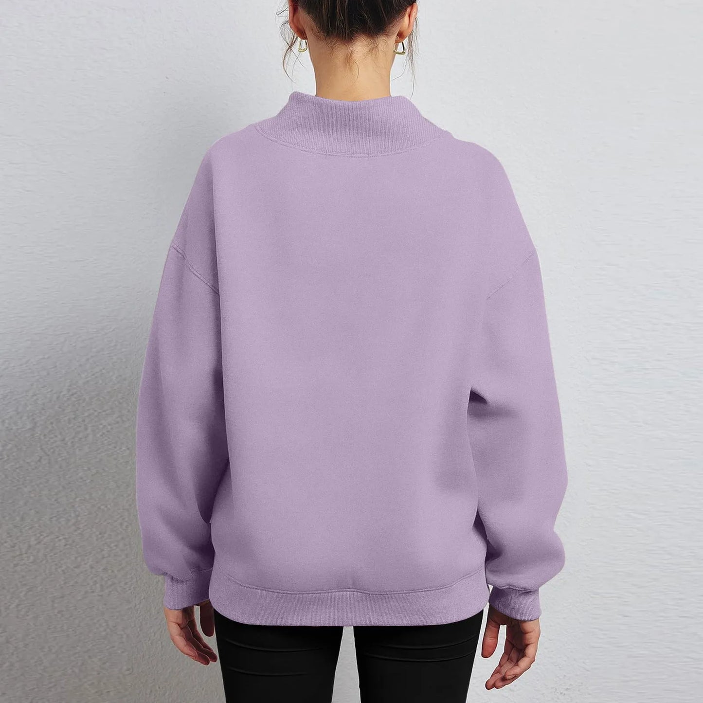 Fashionable Loose High Neck Long Sleeved Solid Color Hoodie for Lady Lazy Style Basic Casual Commuted Pullover Top
