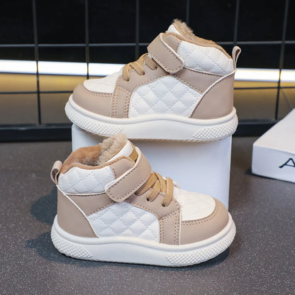 Fleece Lined Sports Shoes – Warm Kids Winter Sneakers with EVA Outsole