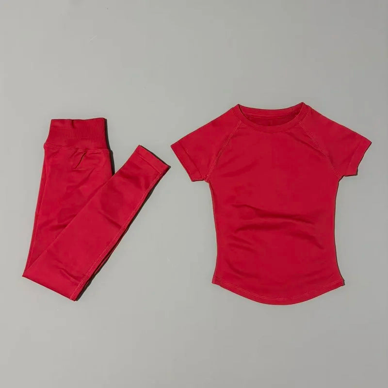2 Piece Women Solid Color Set Summer Casual Short Sleeve T-Shirt High Waist Long Pants Soft Breathable Tracksuit Daily Outfit