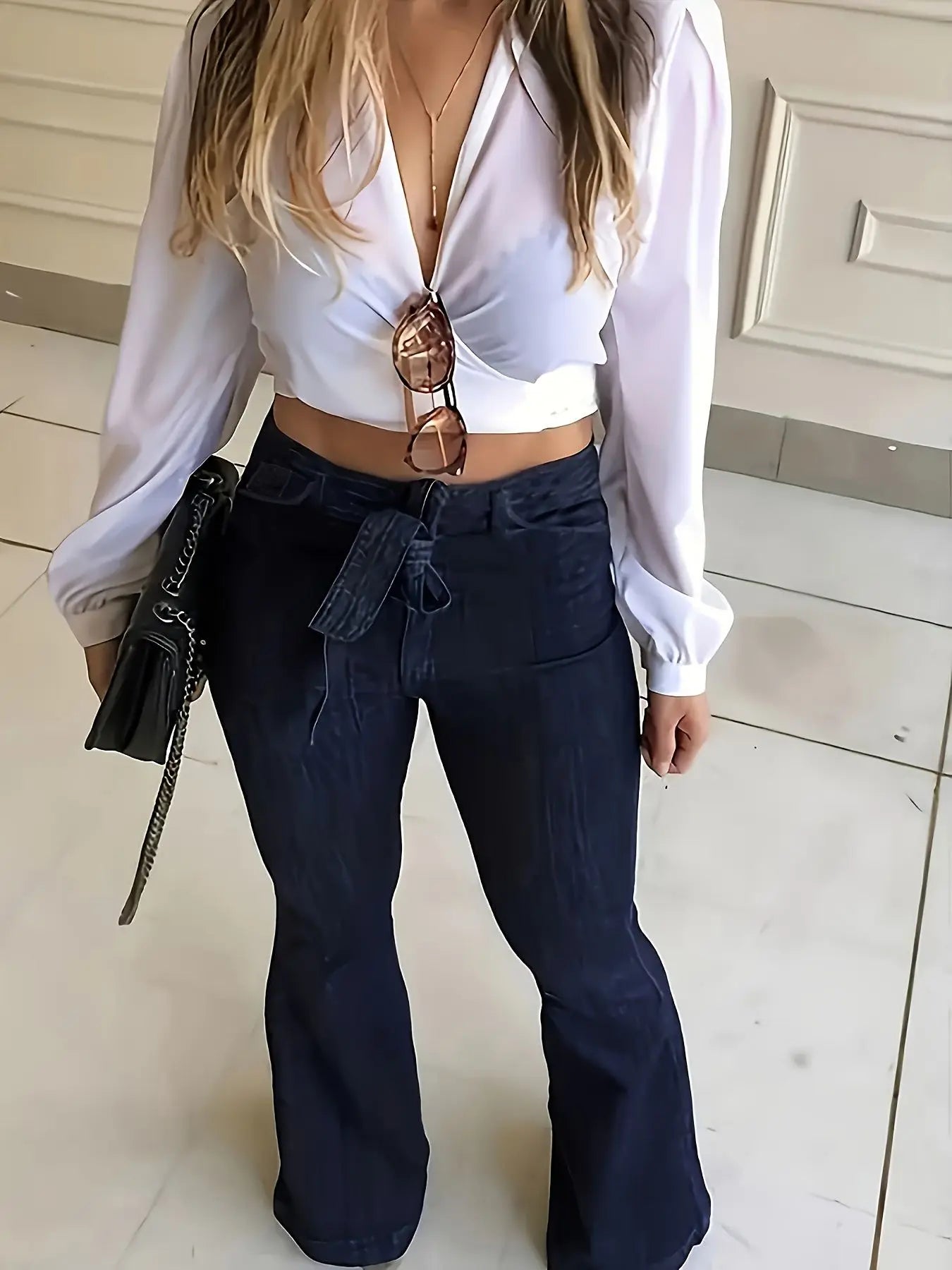 Y2k Jeans Women Jeans Trendy Elastic Waistband Flare Pants Wide Leg Trousers Stylish New Design Casual