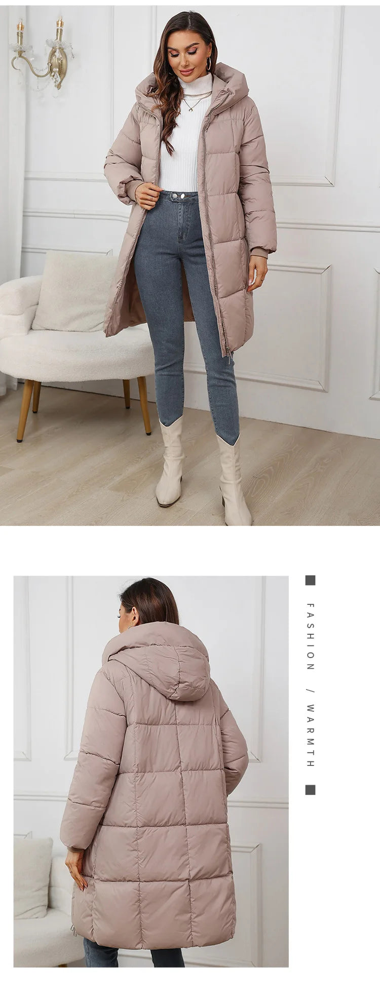 Women Long Coat – Thick Cotton Parka Jacket With Zipper Closure, Autumn Winter Warm Outerwear